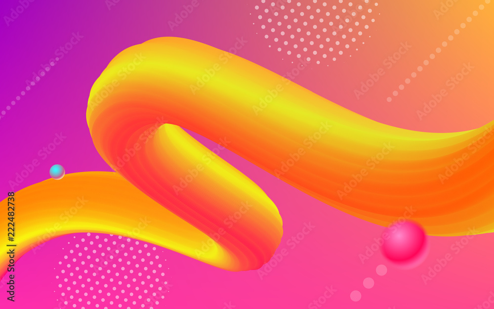 Poster Trendy color gradient transition with digital paint wave in abstract geometric shape on neon colorful background. Vector 3d design template for music party poster in vibrant trendy gradient color