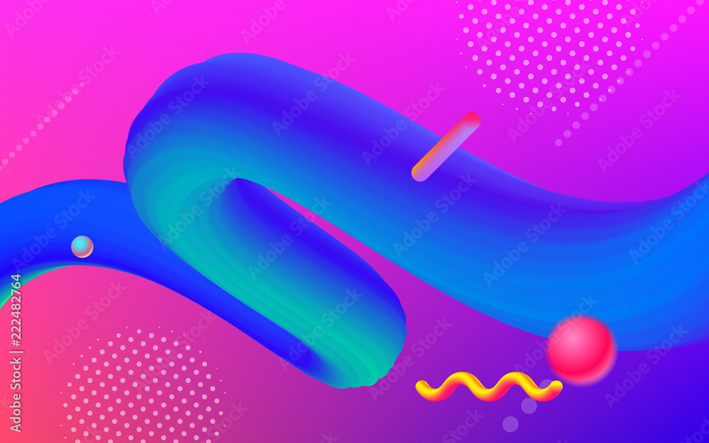 Poster Color gradient abstract transition with digital geometric paint wave on trendy neon colorful background. Vector 3d design layout in vibrant trendy gradient color for music party poster