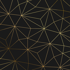 Gold black background with luxury geometric pattern. Triangular golden light seamless texture