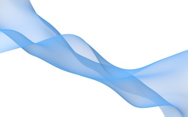 Abstract blue wave. Raster air background. Bright blue ribbon on white background. Blue scarf. Abstract blue smoke. 3D illustration