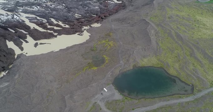 4k 60 fps Iceland Aerial view of Sv&iacute;nafellsj&ouml;kull Glacier  lake and pano