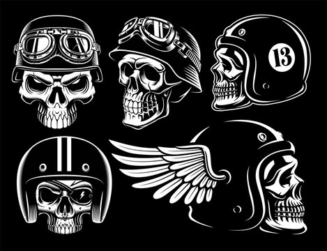 Set of biker skulls