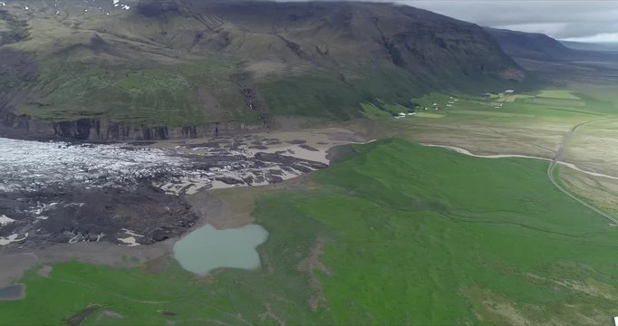4k 60 fps Iceland Aerial view of Sv&iacute;nafellsj&ouml;kull Glacier pano from high