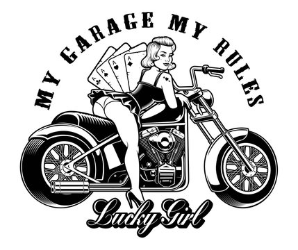 Pin up girl with motorcycle