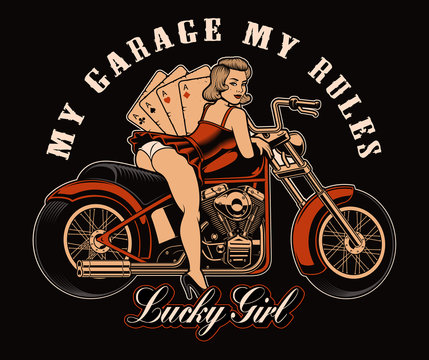 Pin up girl with motorcycle
