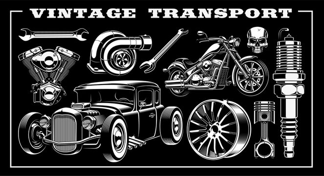 Set of vintage transportation