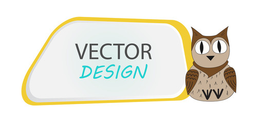 Vector banner with owl. Frame for text with a character. Cartoon frame for text. Design of banners for children.