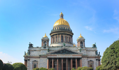 Saint Isaac's Cathedral in St. Petersburg, Russia. Orthodox Church and Museum Building, Famous Saint Petersburg City Travel Landmark. Saint Isaac Cathedral Outdoor View on Beautiful Sunny Summer Day