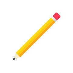 Realistic yellow wooden pencil with rubber eraser icon in flat style. Highlighter vector illustration on white isolated background. Pencil business concept.
