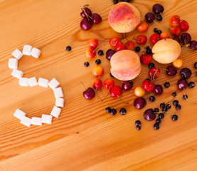 Food. Sugar and cherry, peach, apricot, currant