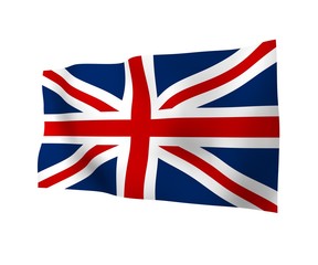 Waving flag of the Great Britain. British flag. United Kingdom of Great Britain and Northern Ireland. State symbol of the UK. 3D illustration