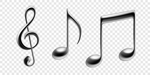 Music notes vector metallic isolated icons