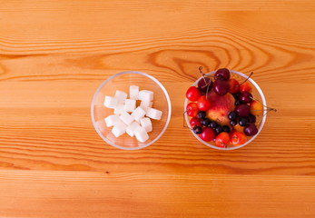 Food. Sugar and cherry, peach, apricot, currant