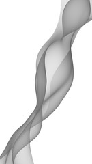 Abstract gray wave. Bright gray ribbon on white background. Gray scarf. Abstract smoke. Raster air background. Vertical image orientation. 3D illustration