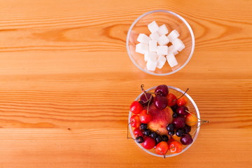 Food. Sugar and cherry, peach, apricot, currant