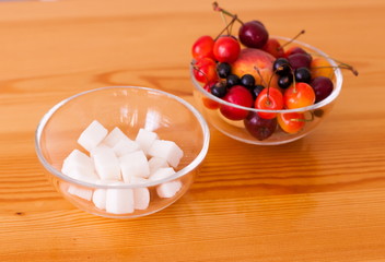 Food. Sugar and cherry, peach, apricot, currant