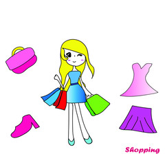 Cartoon vector of happy shopping woman girl