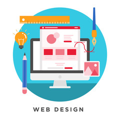 Flat vector illustration of web design and development concepts. Elements for mobile and web applications.