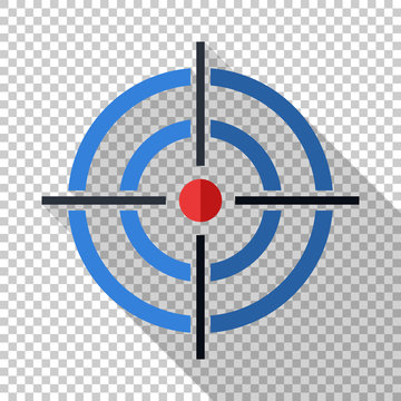 Target icon in flat style with long shadow on transparent background
