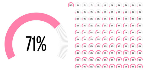 Set of circular sector percentage diagrams from 0 to 100 ready-to-use for web design, user interface (UI) or infographic - indicator with pink
