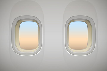 Airplane window, realistic aircraft interior, vector background