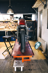 Custom motorcycle shop interior