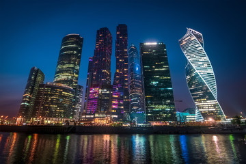 Plakat Business center Moscow City with modern futuristic skyscrapers buildings reflected in river