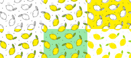 Set of yellow Lemons seamless pattern. Vector illustration