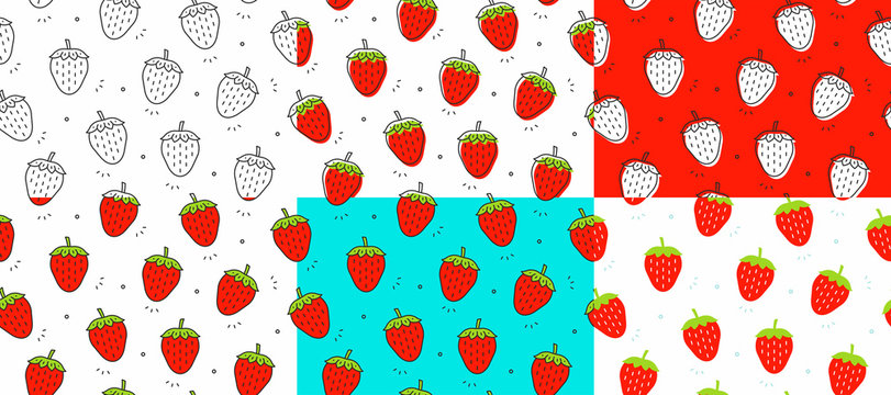 Set of red Strawberrys seamless pattern. Vector illustration