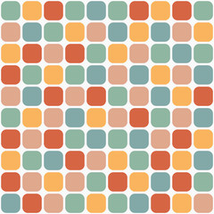 Tiled seamless pattern of rounded squares in retro colors.