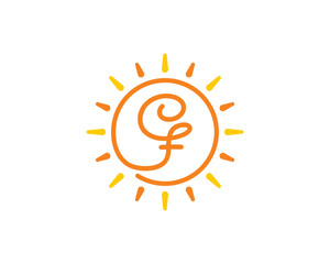 Sun and Letter C and F Logo Icon 001