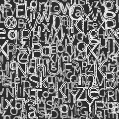 Seamless pattern of letters. Cretaceous letters on a black board.