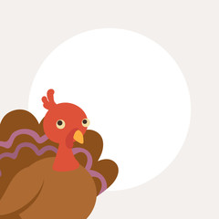 Thanksgiving frame for greeting card, label or poster. Vector hand drawn cute illustration with funny turkey bird. Holiday decor.