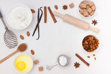 Ingredients for Christmas baking. Stollen is a traditional German cake.
