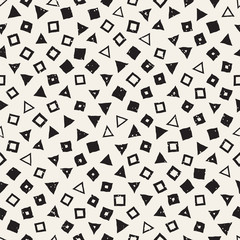 Fototapeta na wymiar Hand drawn black and white ink abstract seamless pattern. Vector stylish grunge texture. Monochrome geometric scattered shapes
