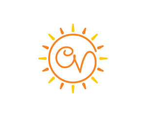 Sun and Letter C and N Logo Icon 001