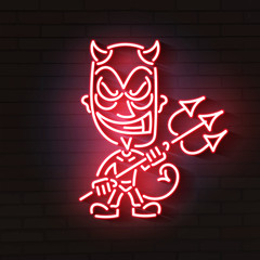 red devil neon.Young demon or devil, Vector illustration