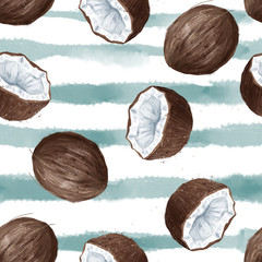 Watercolor coconut seamless pattern