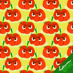 Seamless Pattern of curious pumpkins on light yellow  background for happy Halloween season