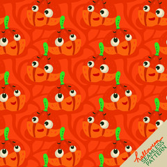 Seamless Pattern of funny Jack O Lanterns pumpkins on orange background for Halloween festival