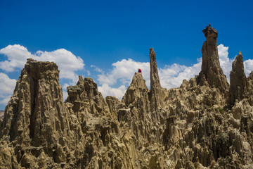 Unique geological formations cliffs shapes, Moon Valley park, La Paz mountains, Bolivia tourist...