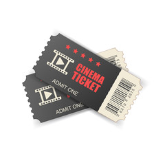 Realistic cinema ticket icon in flat style. Admit one coupon entrance vector illustration on white isolated background. 3d ticket business concept.