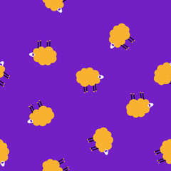 Cartoon disco sheep vector lilac pattern