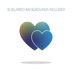 2 hearts. Simple icon. Colorful logo concept with simple shadow