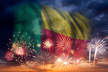 Fireworks and flag of Benin