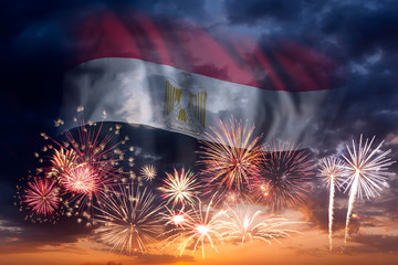 Fireworks and flag of Egypt