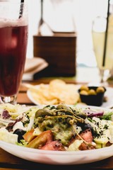 healthy lunch, mediterranean cuisine, greek salad with capers