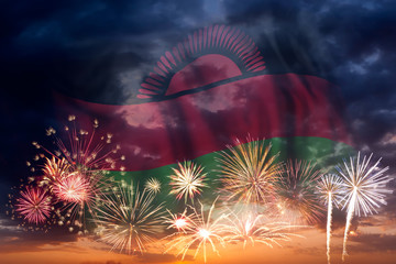 Fireworks and flag of Malawi