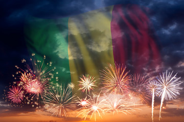Fireworks and flag of Mali