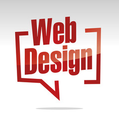Web design in brackets speech red white isolated sticker icon